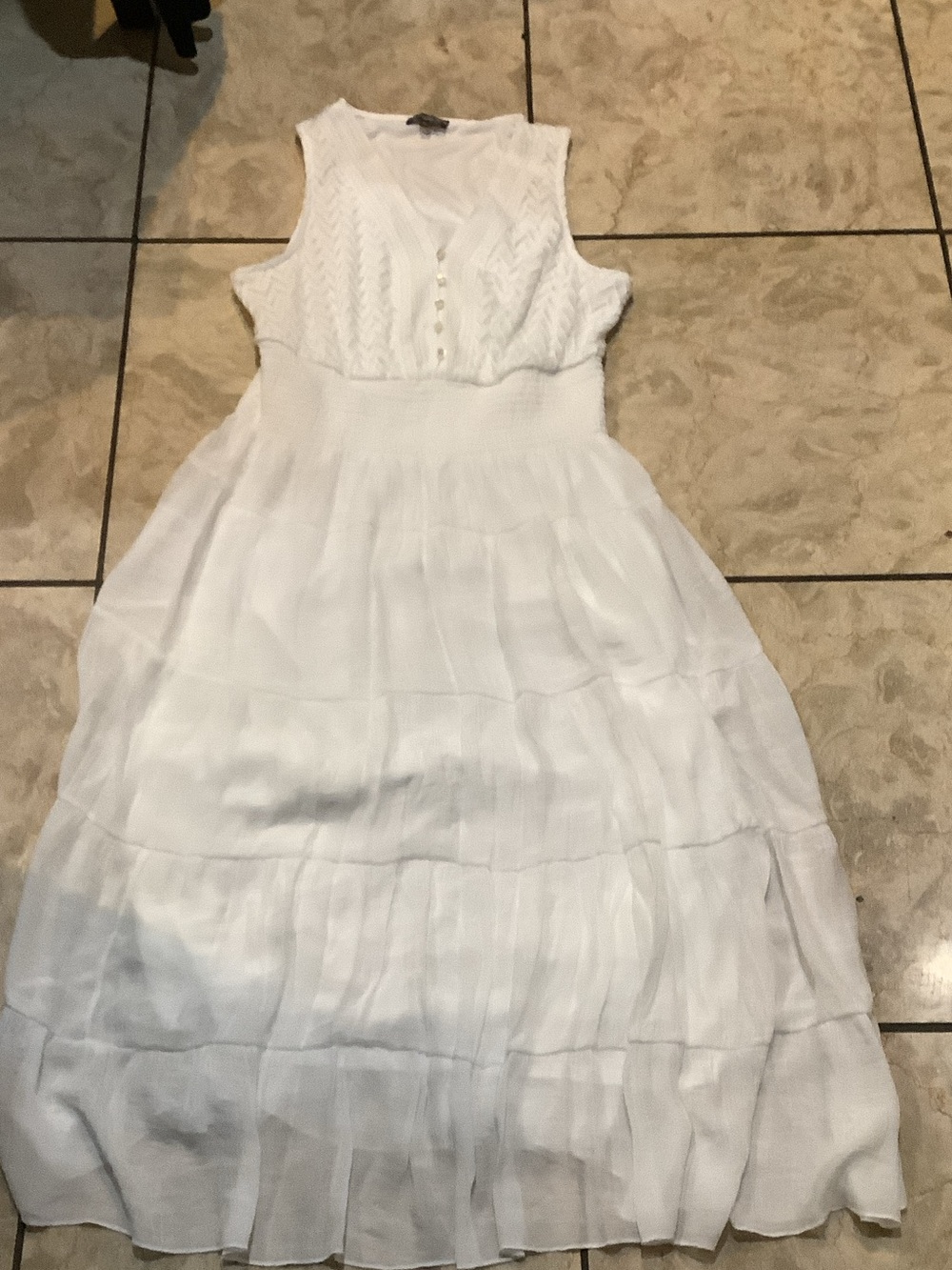 White Sleeveless Tiered Cotton Dress Size 2x